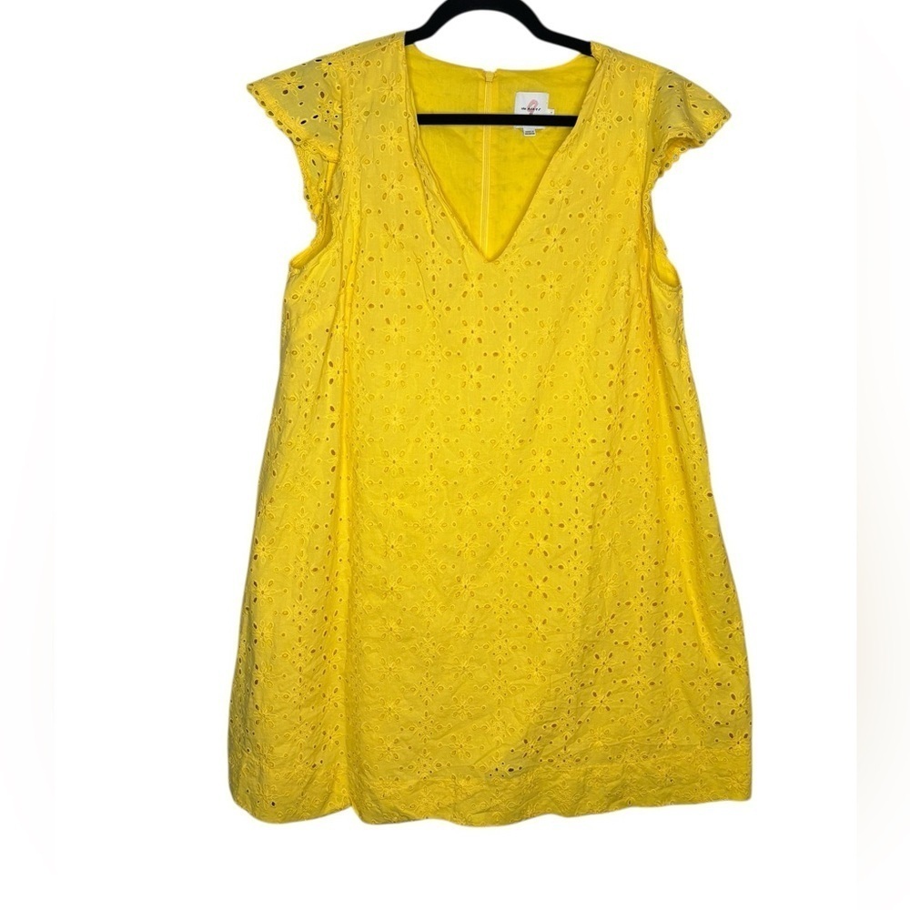 The Nines by HATCH Yellow Flutter Short Sleeve Eyelet Maternity Dress Large